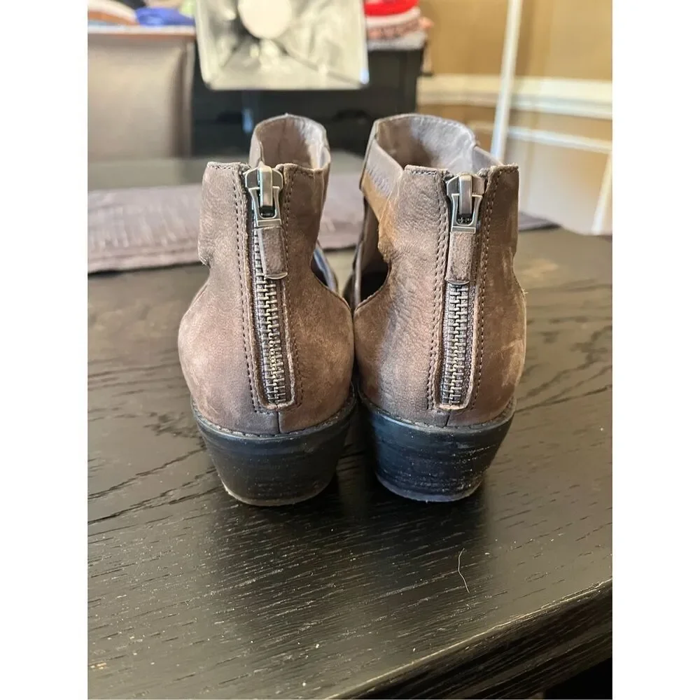 Eileen Fisher Vanda Gray Leather Back Zip Bootie Sandals sz 6-1/2